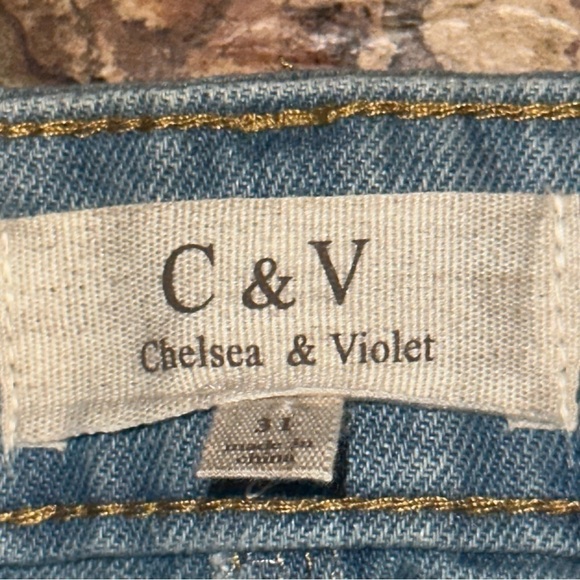 Chelsea and Violet Colorblock Patchwork Jean Skirt Blue Denim Raw Hem Size 31 - Picture 8 of 12